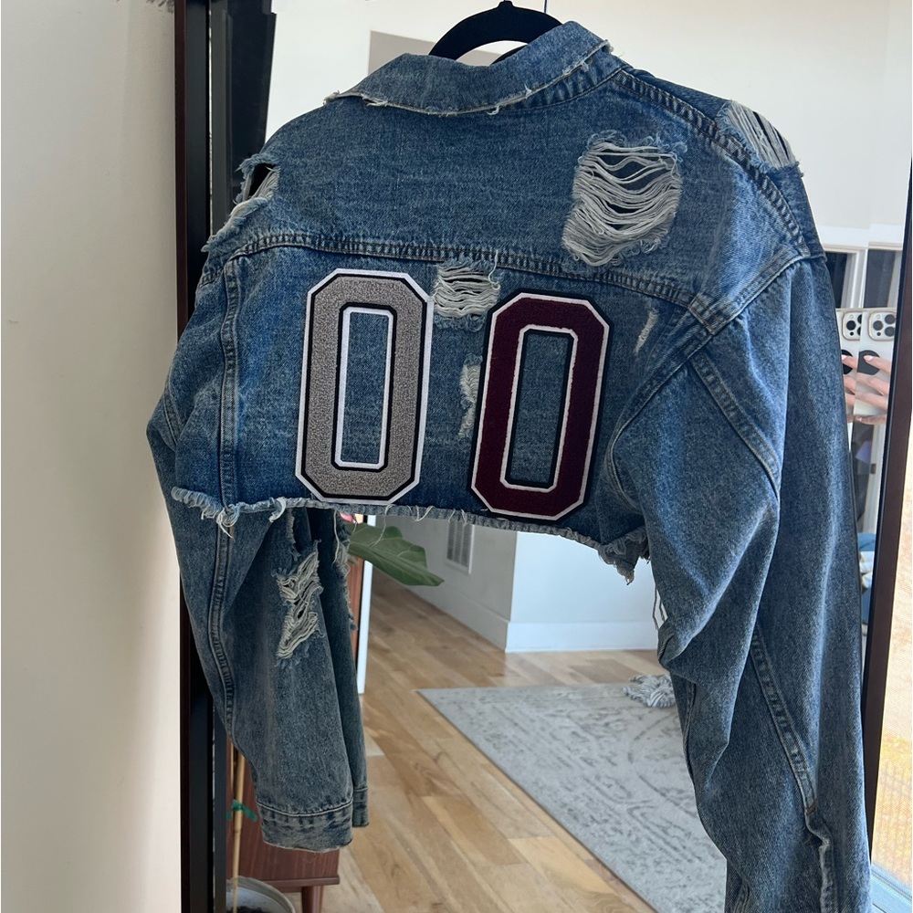 NWT Carmar denim cropped varsity jacket